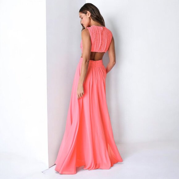 Lulus Vivid Imagination Neon Pink Cutout Maxi Dress Size Small - Picture 4 of 9